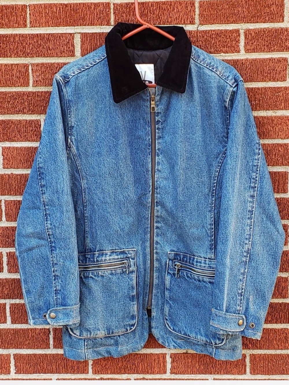 Blue Denim Zip Jacket with Black Collar